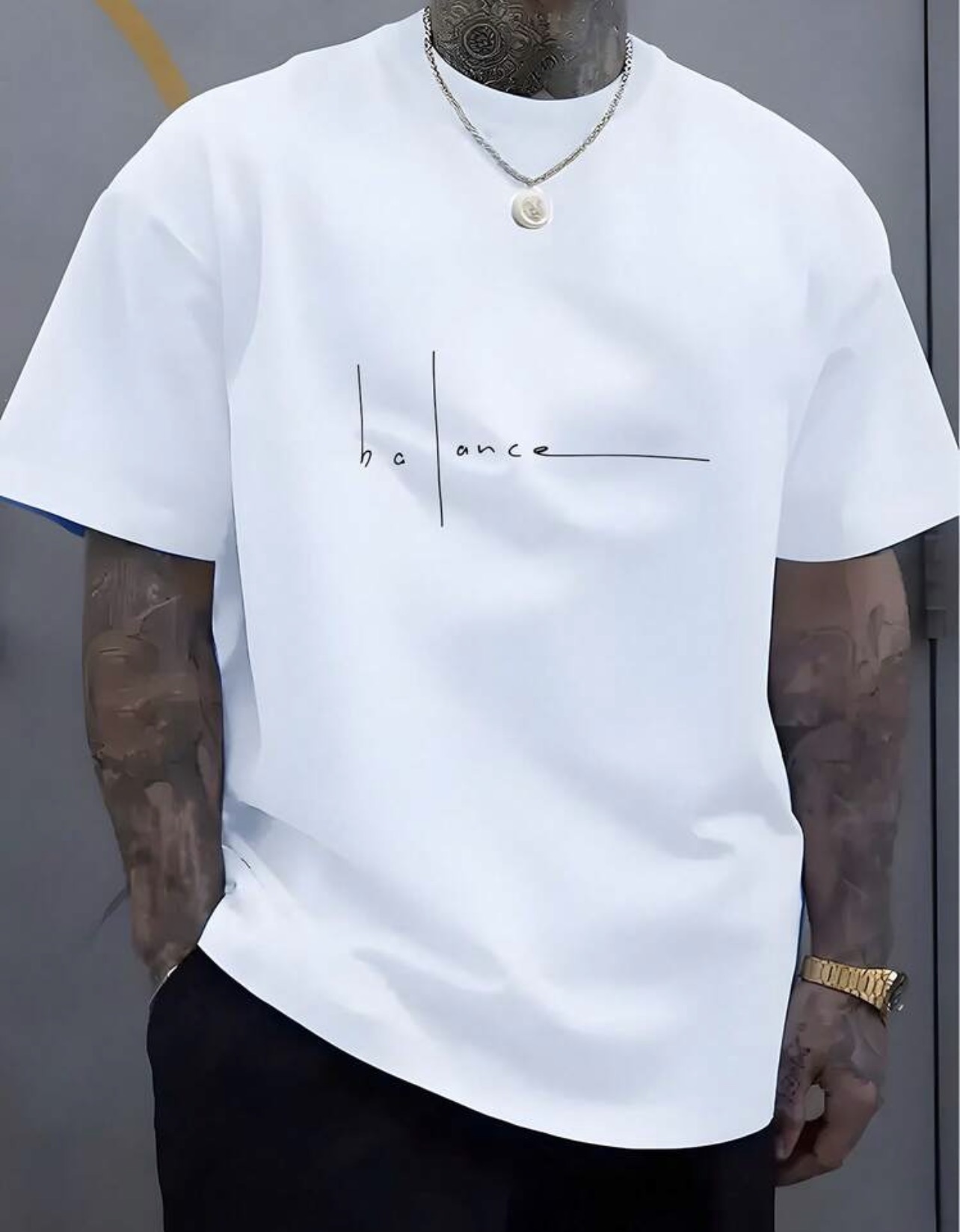 Mens Fashion Letter Print Round Neck Short Sleeve Casual T-Shirt