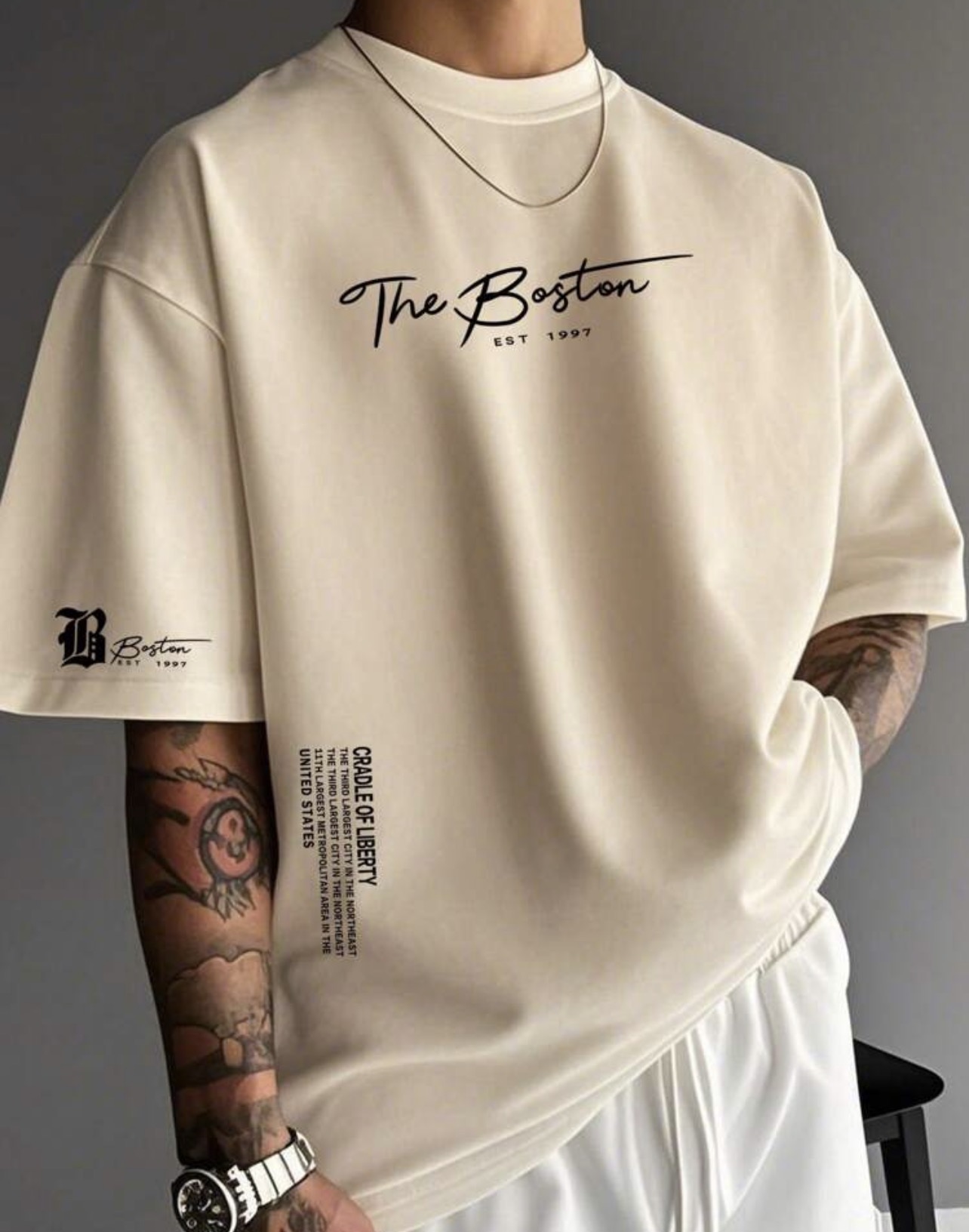 Mens Simple Graphic Print Round Neck Short Sleeve T-Shirt