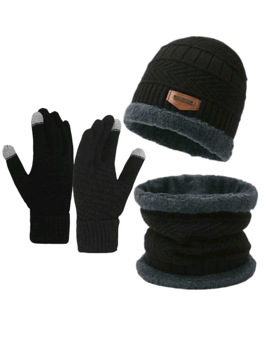 1-3pcs Warm hooded cap, Scarf And Touch Screen Gloves Set