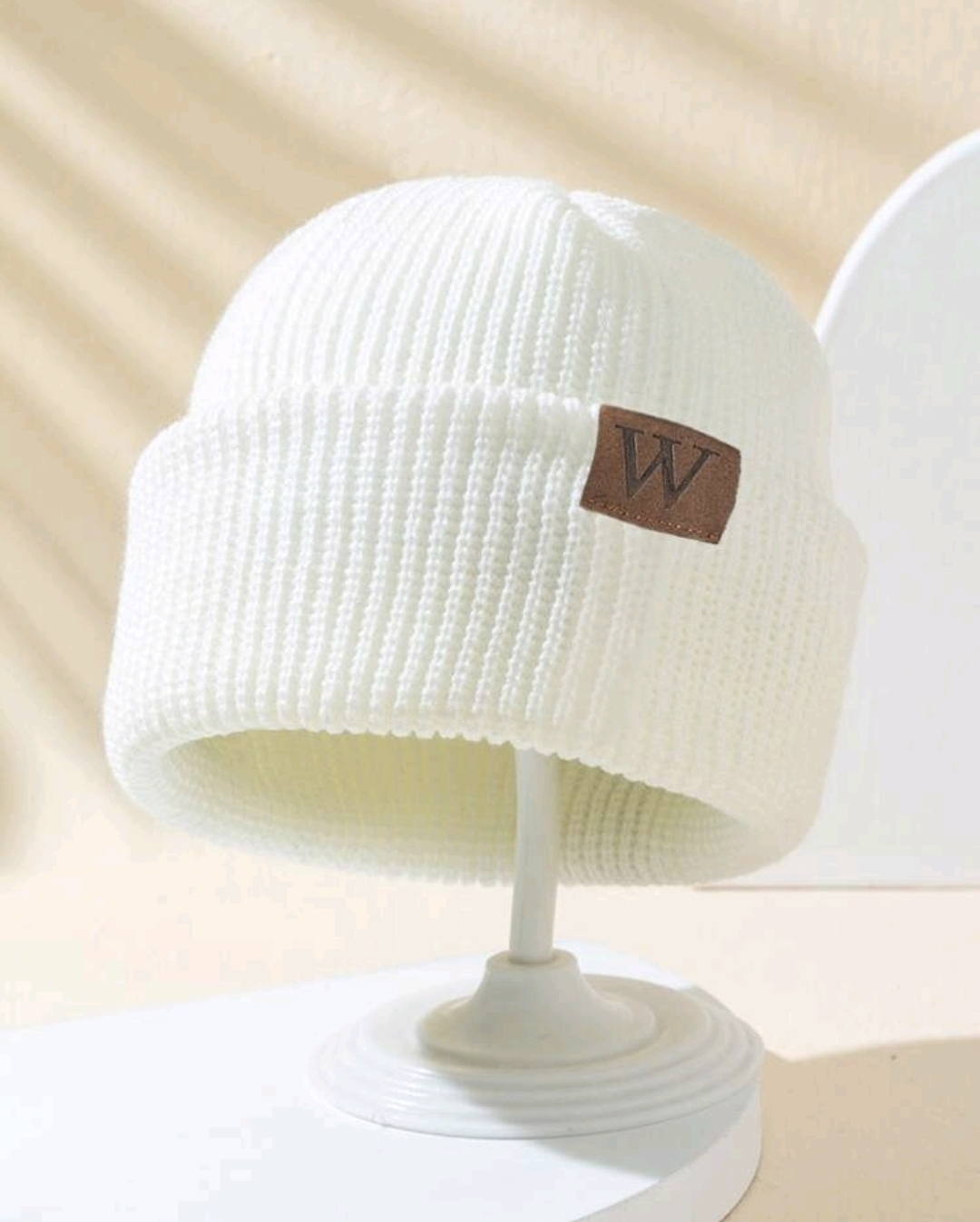 Men Casual Multi-Match Leather Label Knit Cap Winter