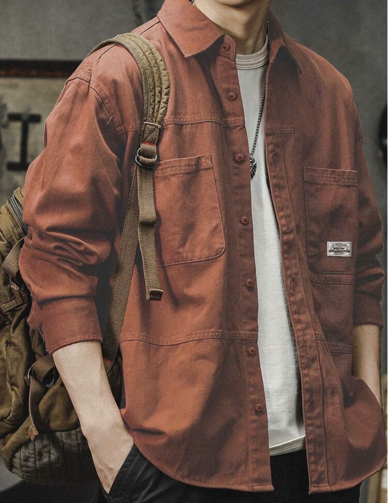 Men Solid Color Casual Button-Down Shirt