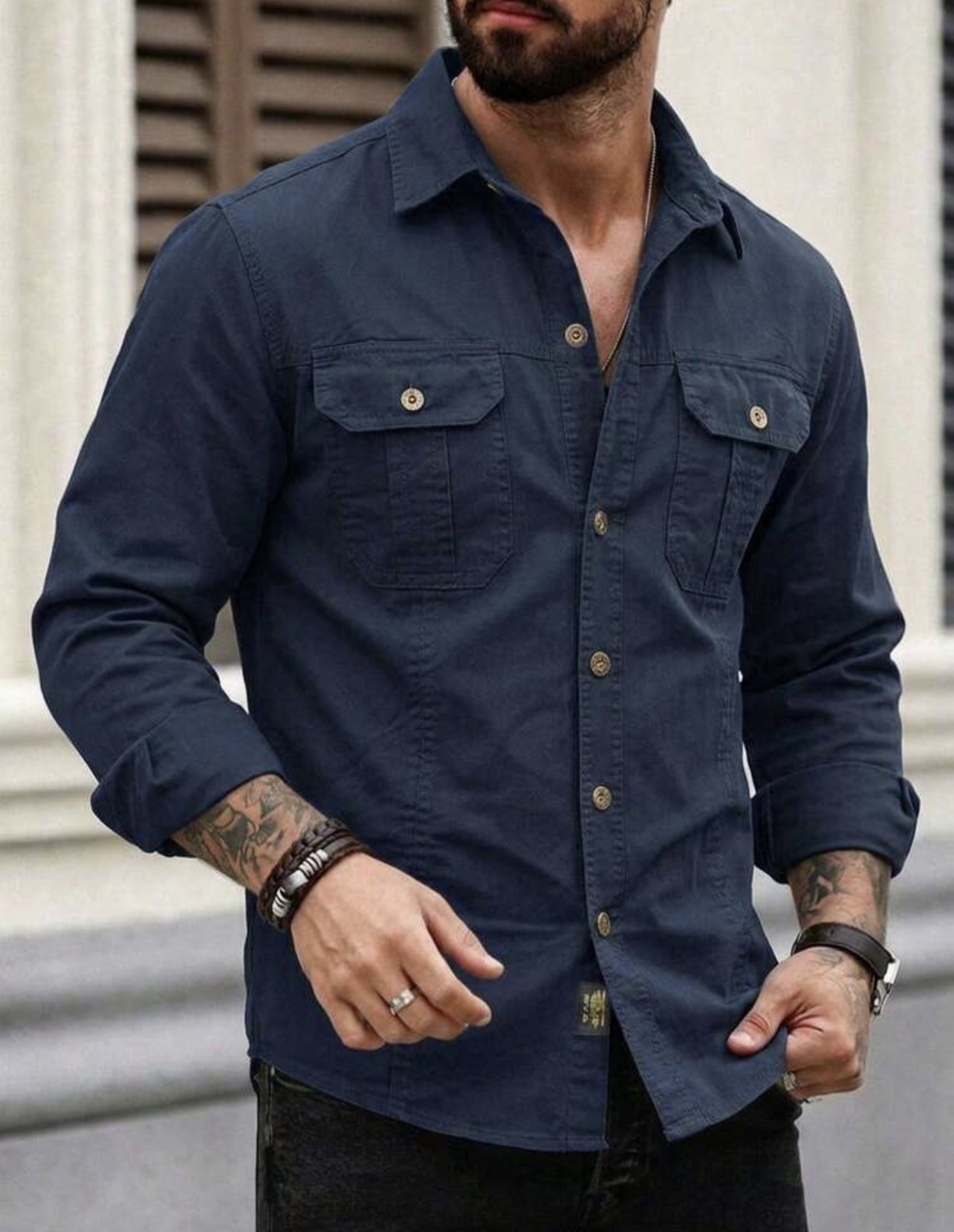 Double Pocket Military Style Slim Fit Top