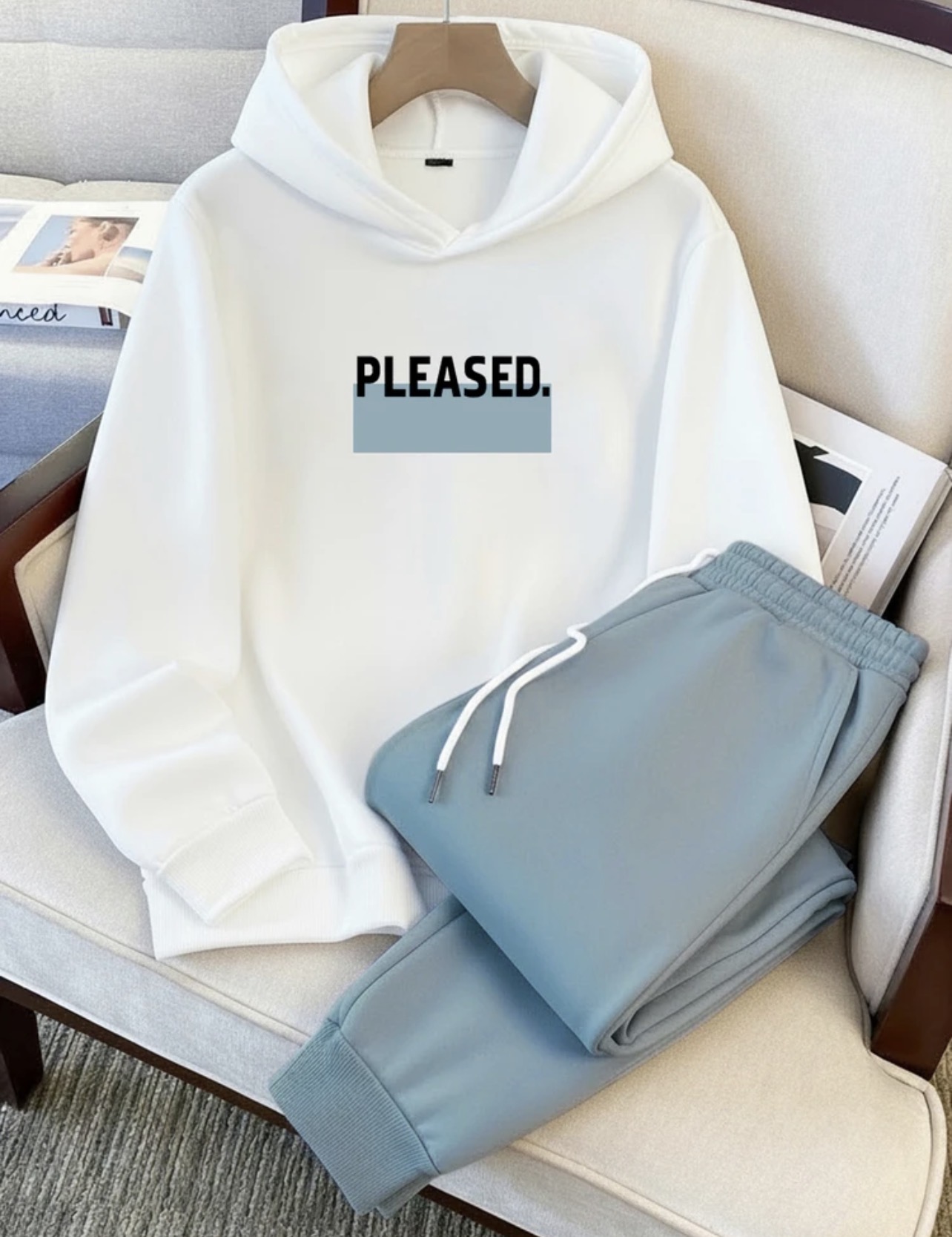 Daypath White Hoodie and Light Blue Sweatpants Mens Tracksuit Set