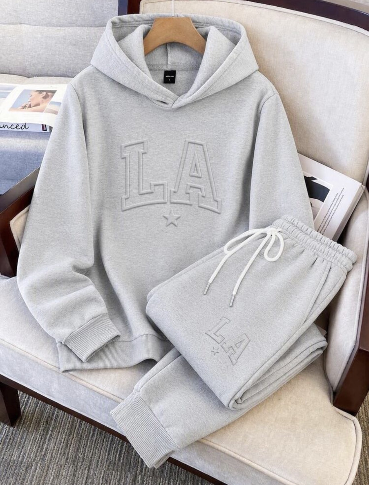 Daypath  Men Light Grey Floral Knit Hoodie and Sweatpants Set