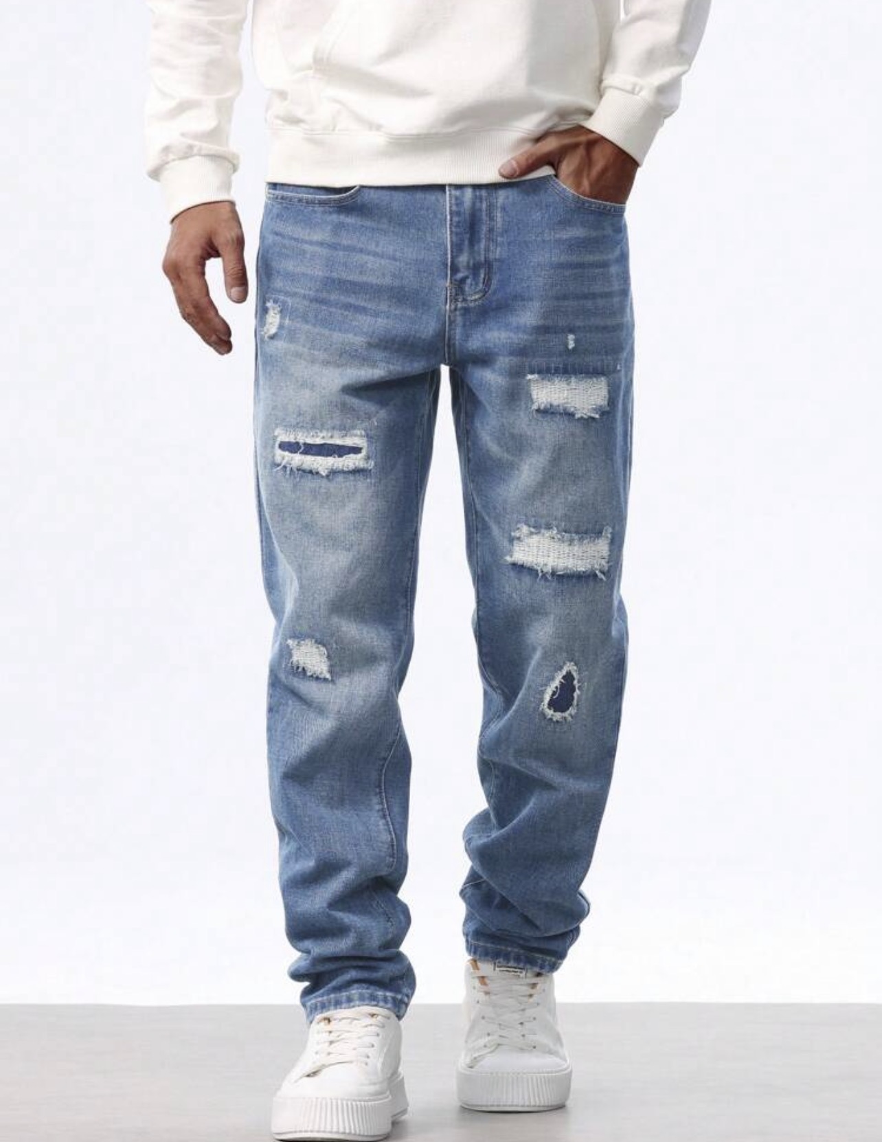 QuarKem Men  Casual Washed Ripped Tapered Fit Jeans Men Streetwear Jeans