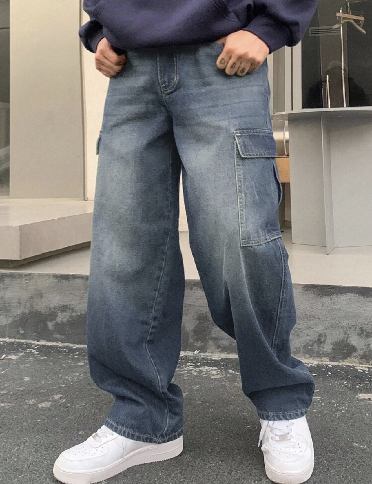 DAZY Men  Autumn Cargo Pocket Wide Leg Loose Casual Jeans