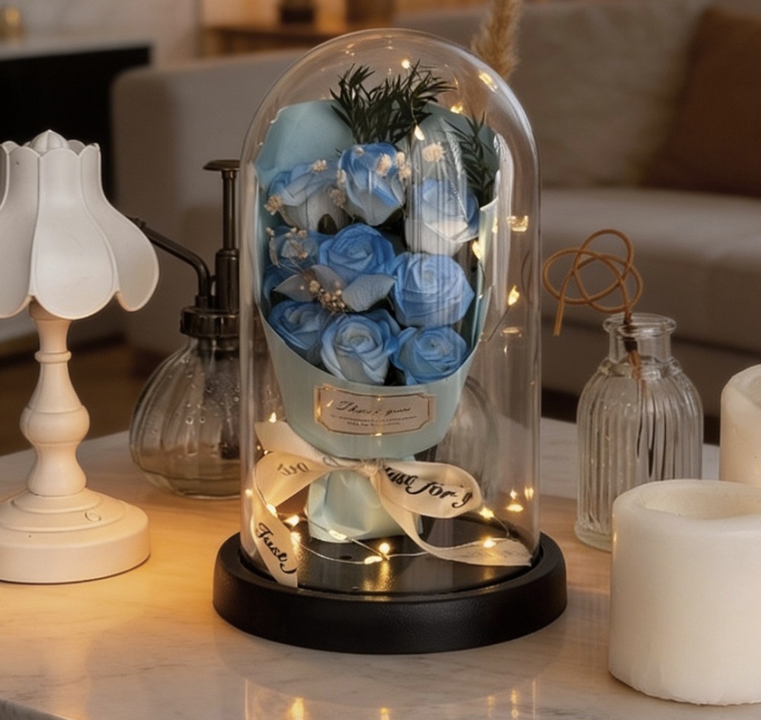 A Mood flower bouquet glass dome anniversary gift