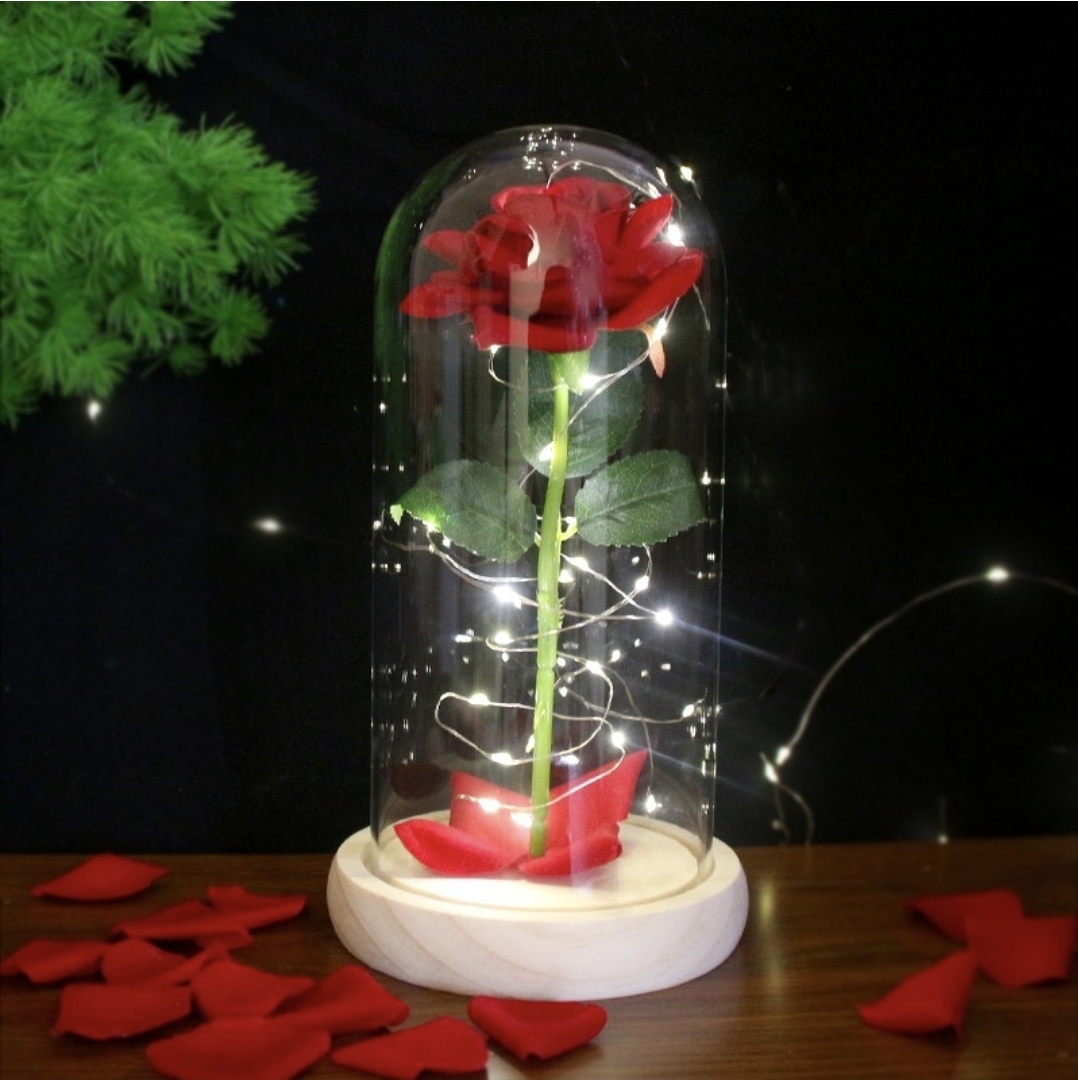Glass LED rose mood light package gift box packaged for birthday and anniversary gifts.