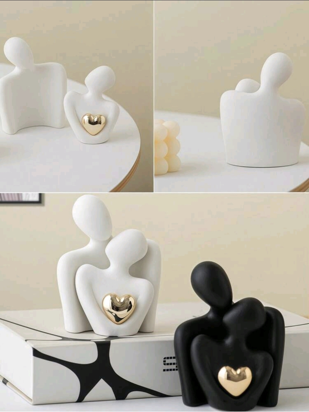 2pcs Mini Couple Statue (3.35 Inches), White Resin Decor, Suitable For Bedroom Shelf, Romantic Anniversary, Wedding And Valentines  Day Couple Gift