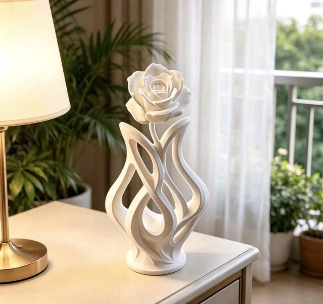 Modern Abstract Rose Sculpture, Floral Artist Home Decor Statue,