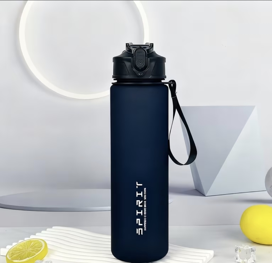 750ml Sports Water Bottle with Pop-Up Lid, Straw, and Carrying Strap, Frosted Medium-Size Portable Plastic Outdoor Straw Cup