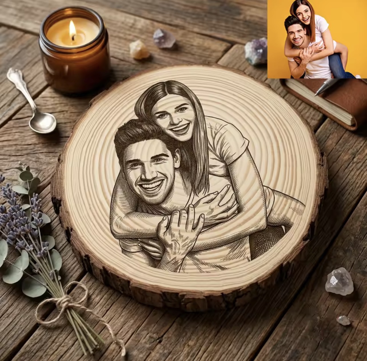 Custom Photo Round Wooden Plaques, Personalized Family Portrait Gifts
