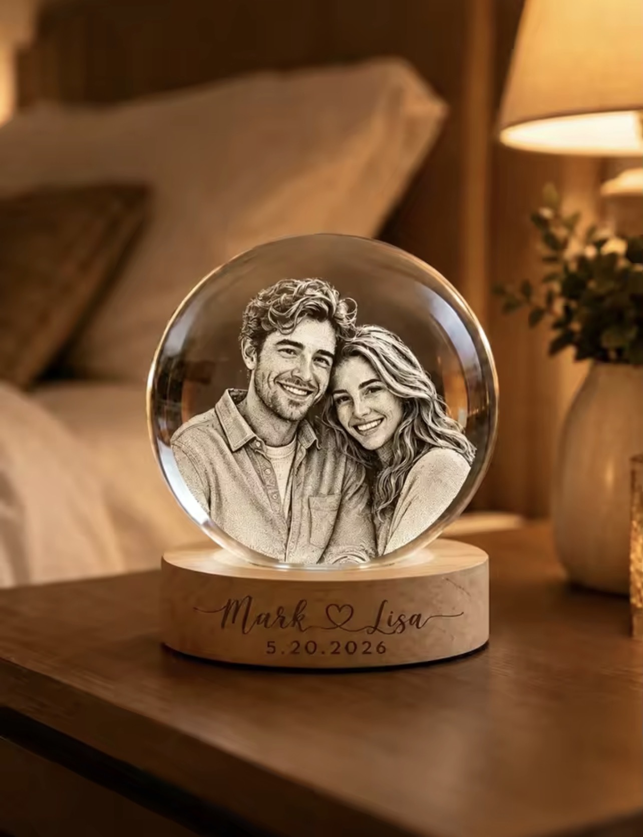 Personalized 3D Crystal Ball, Custom-Engraved with Photos and Text