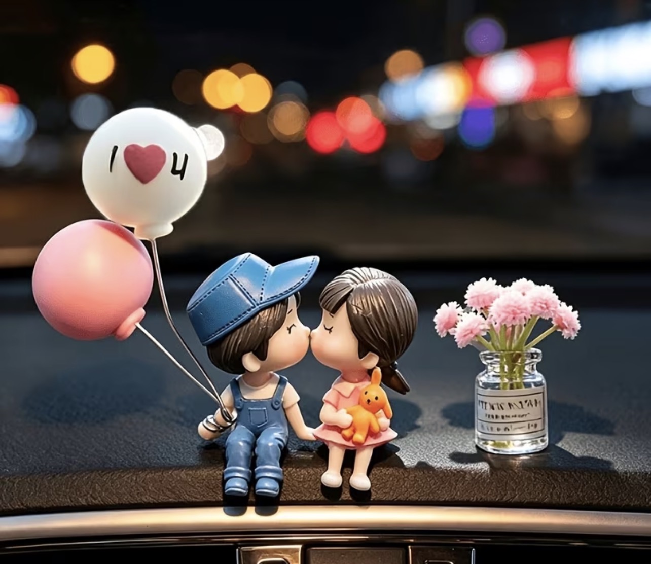 3pcs/Set Cute Cartoon Couple with Flowerpot Shape Car Ornaments