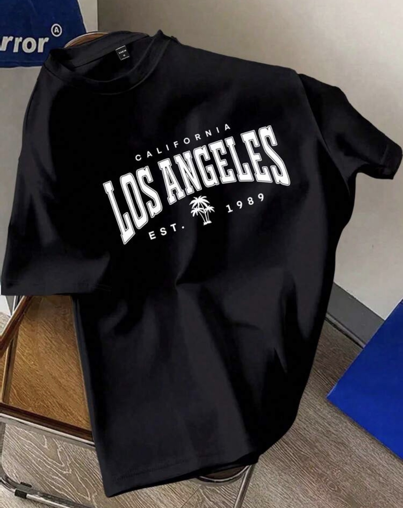 Daypath Mens Black 100% Cotton Fitted T-Shirt With Los Angeles Slogan Graphic Print