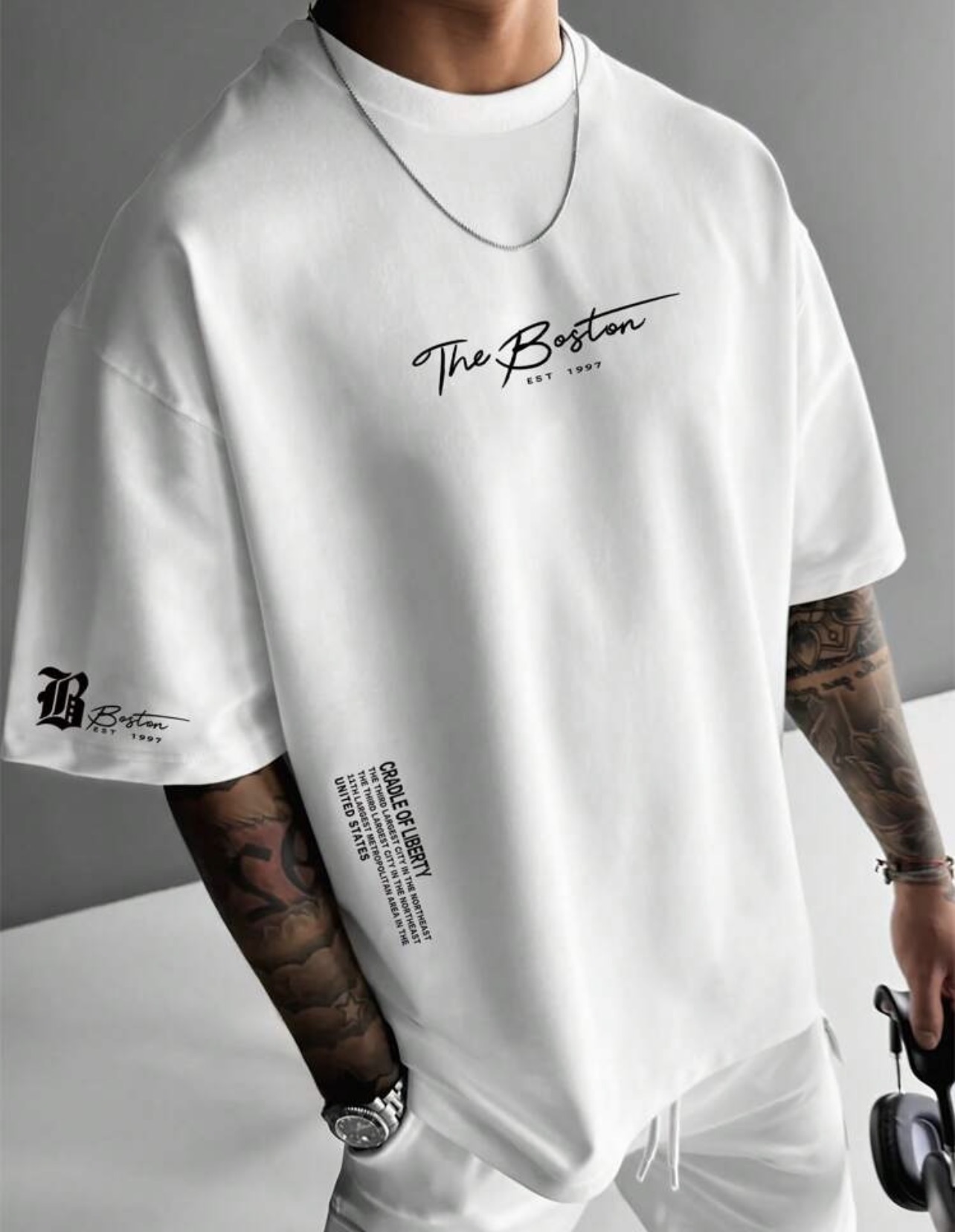 Mens Simple Graphic Print Round Neck Short Sleeve T-Shirt