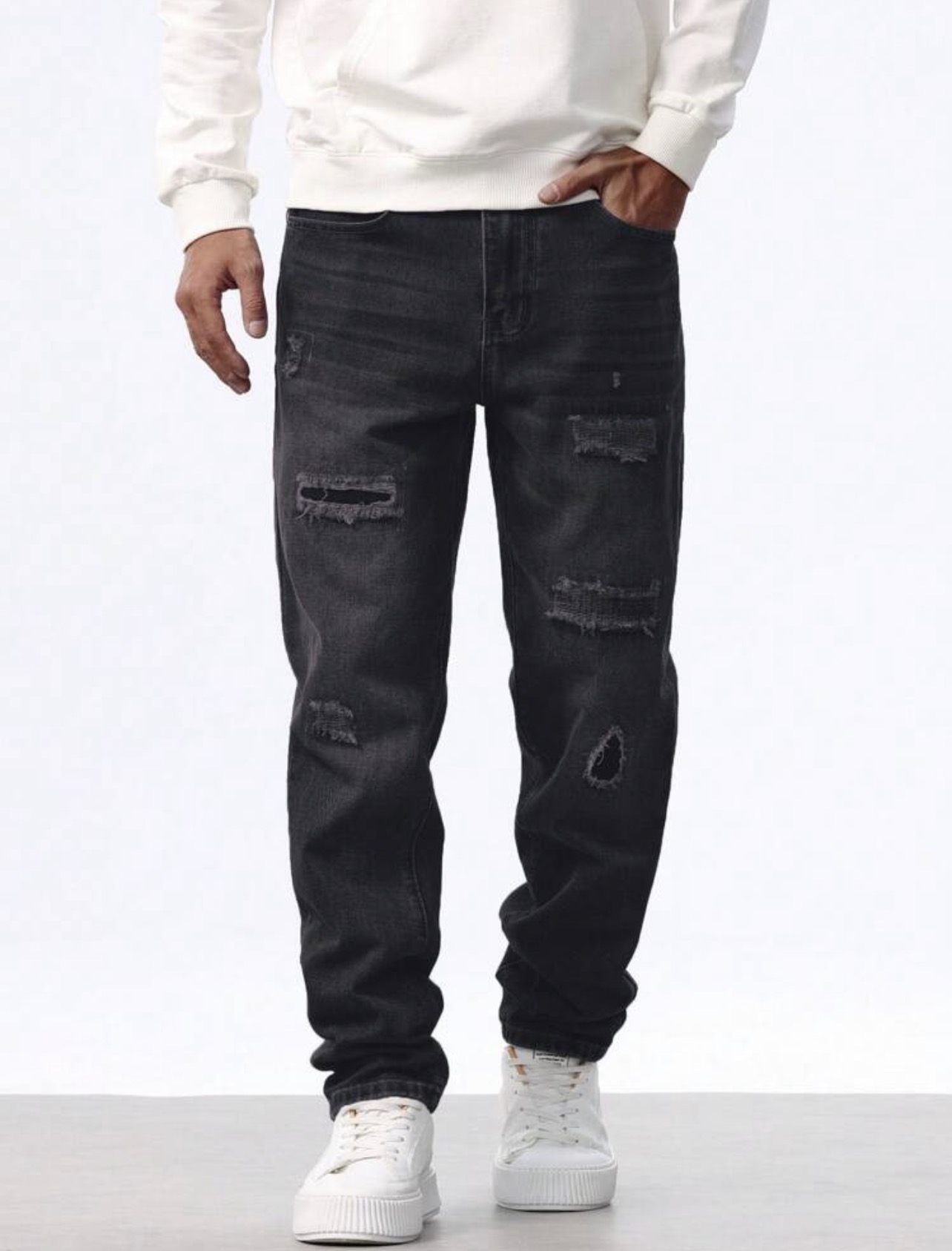 QuarKem Men  Casual Washed Ripped Tapered Fit Jeans Men Streetwear Jeans