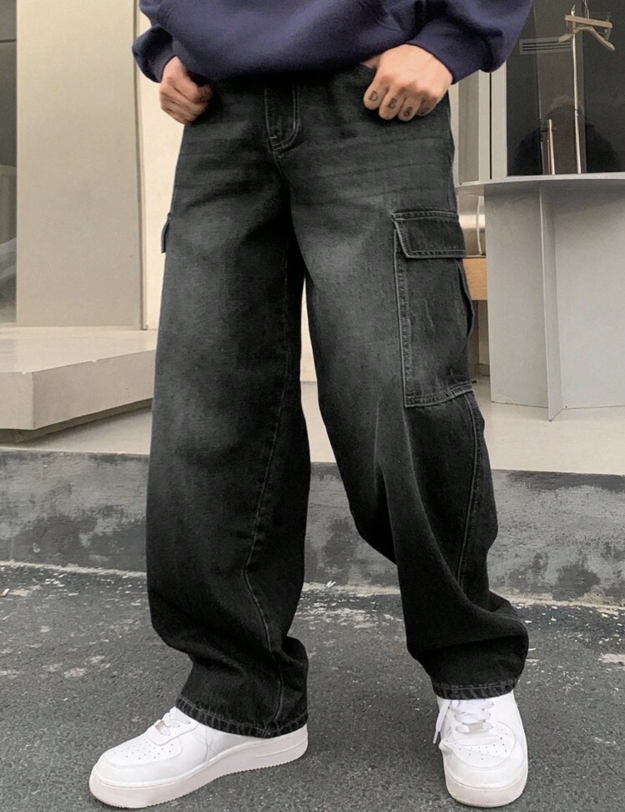DAZY Men  Autumn Cargo Pocket Wide Leg Loose Casual Jeans