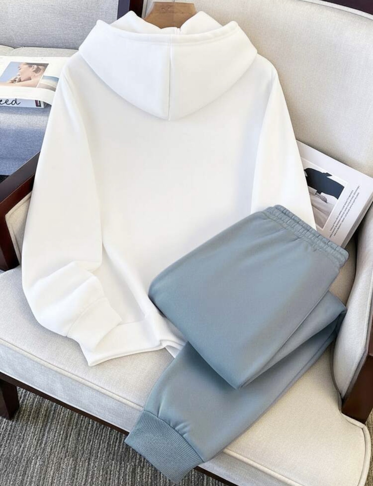 Daypath White Hoodie and Light Blue Sweatpants Mens Tracksuit Set