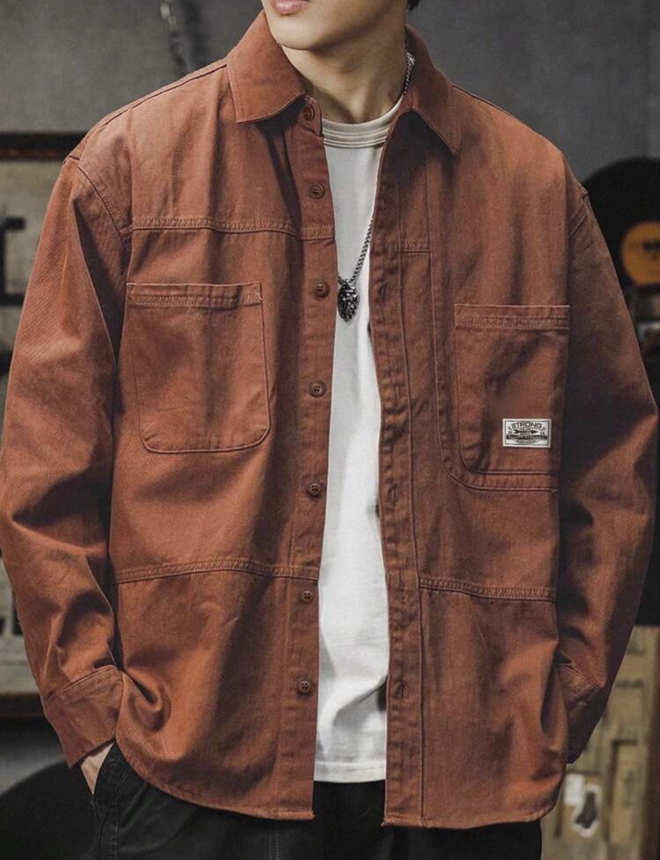 Men Solid Color Casual Button-Down Shirt
