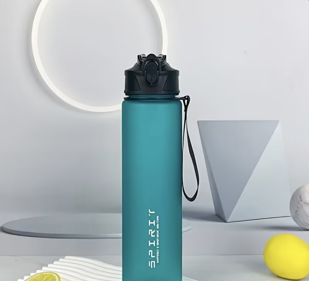 750ml Sports Water Bottle with Pop-Up Lid, Straw, and Carrying Strap, Frosted Medium-Size Portable Plastic Outdoor Straw Cup