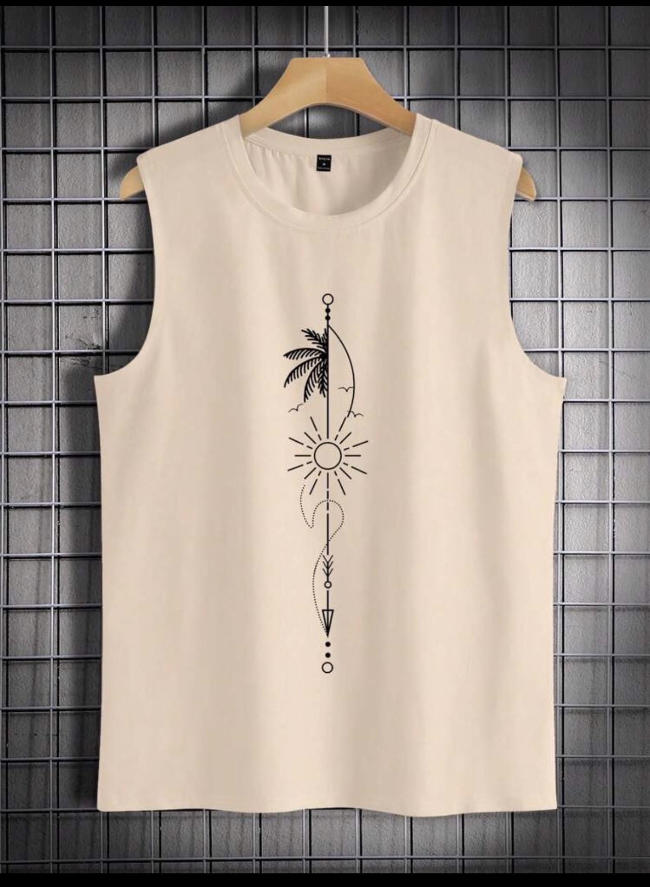 Genlund Men  Casual Sun Print Sleeveless Tank Top