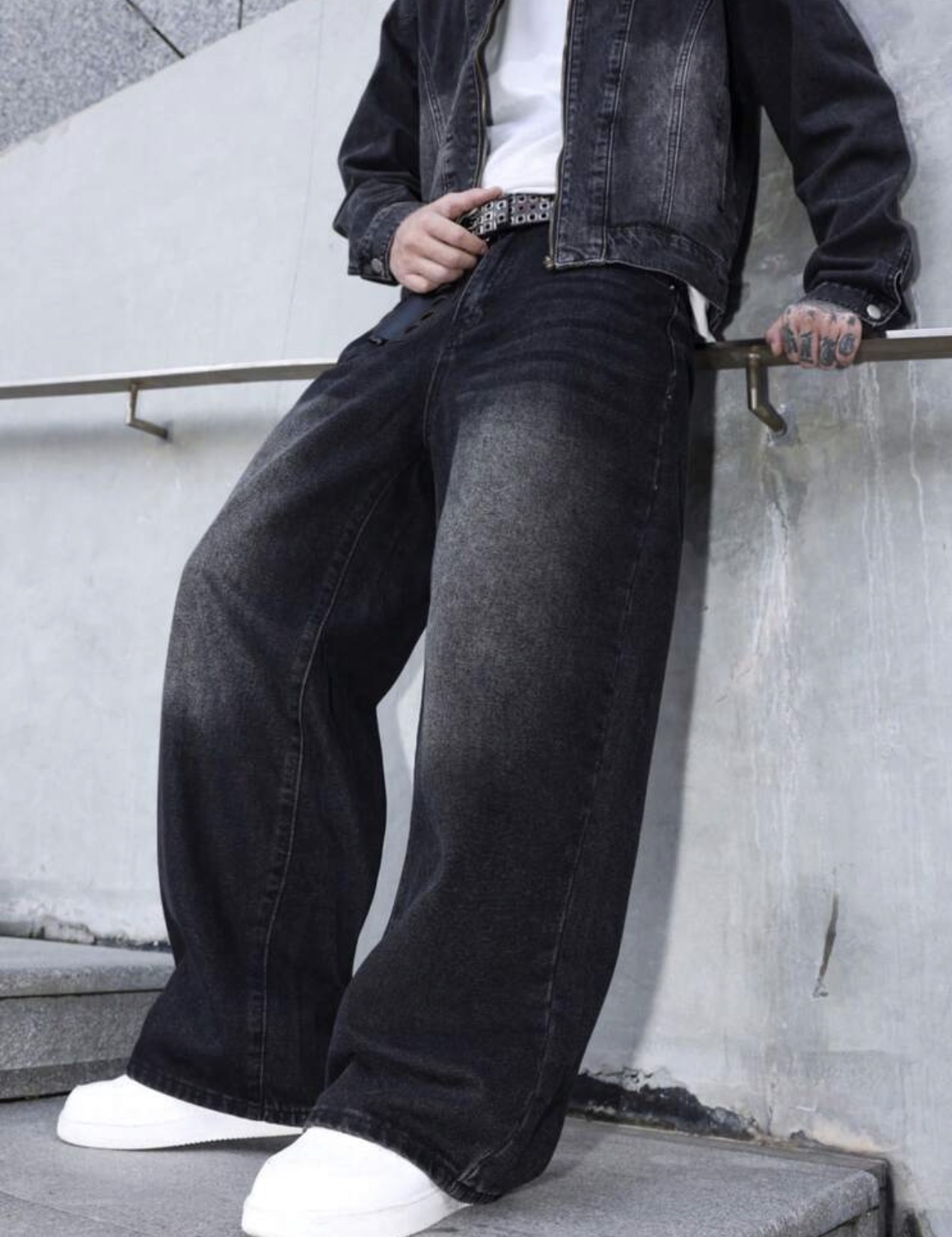 Manfinity Hypemode Men Denim Casual Loose Wide Leg Long Pants