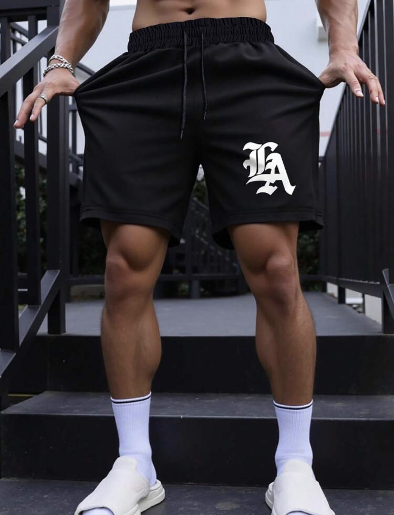 Manfinity Roughcore Men Casual Loose Drawstring Shorts