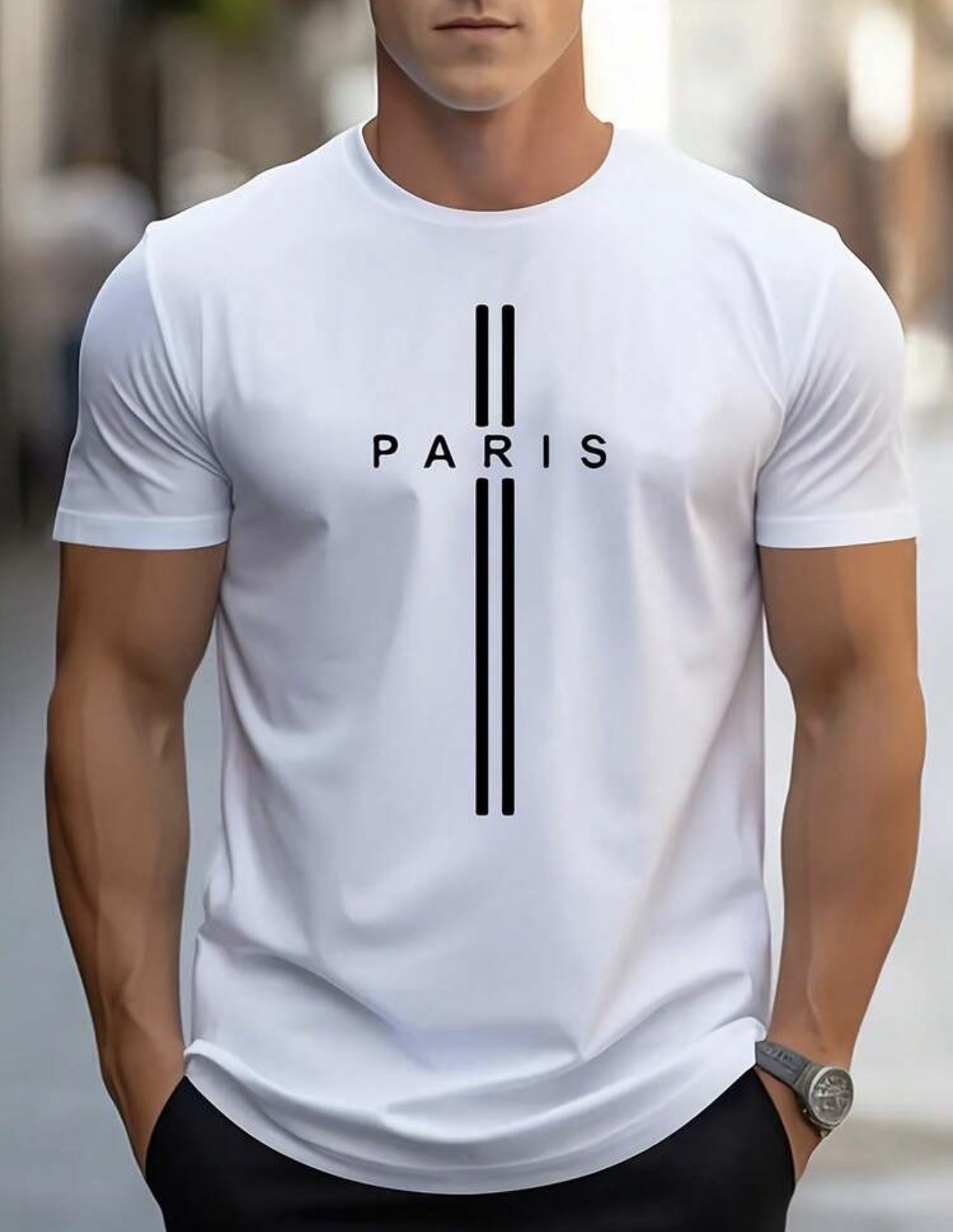 KOVSEE Mens Paris Graphic Ombre Short Sleeve T-Shirt