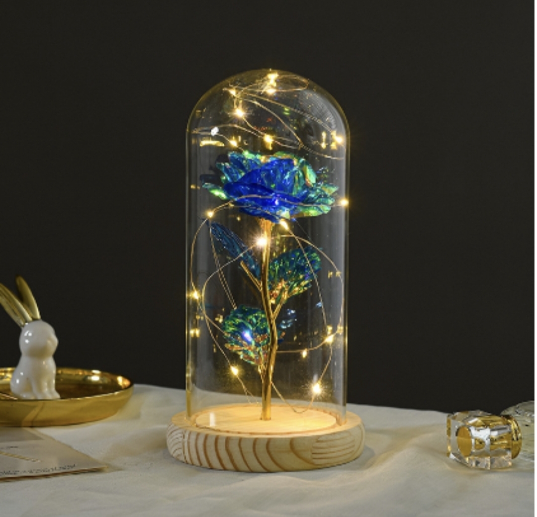 Higher deco glass dome rose night light
