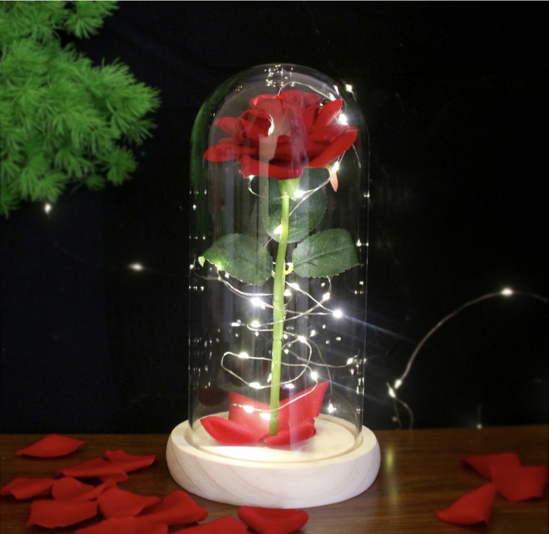Glass LED rose mood light package gift box packaged for birthday and anniversary gifts.