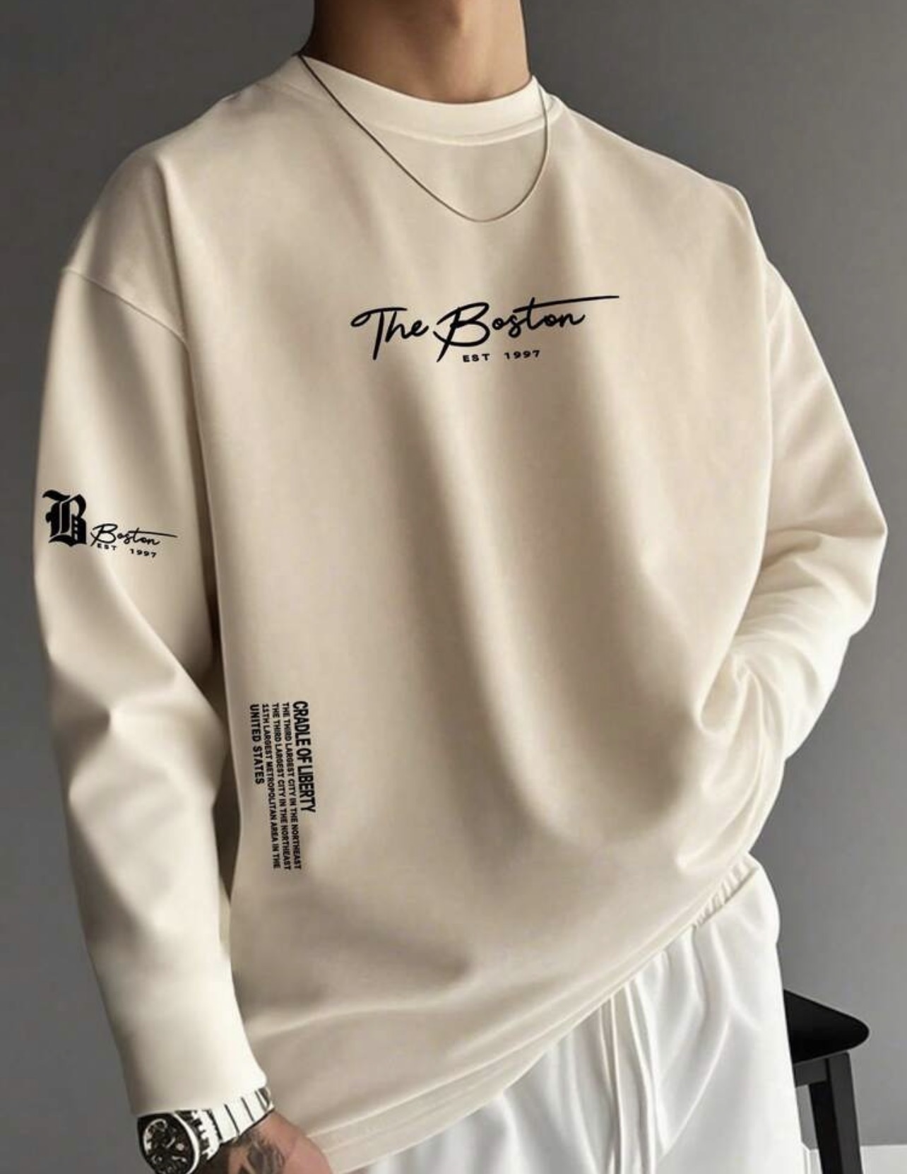 Mens Casual Printed Round Neck Long Sleeve T-Shirt