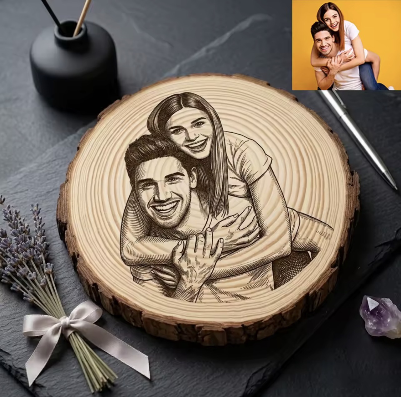 Custom Photo Round Wooden Plaques, Personalized Family Portrait Gifts