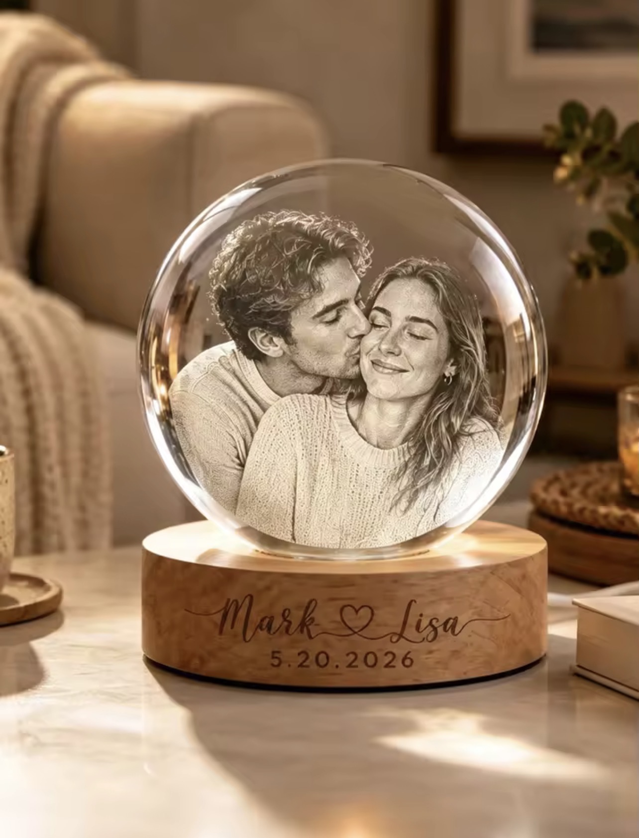 Personalized 3D Crystal Ball, Custom-Engraved with Photos and Text