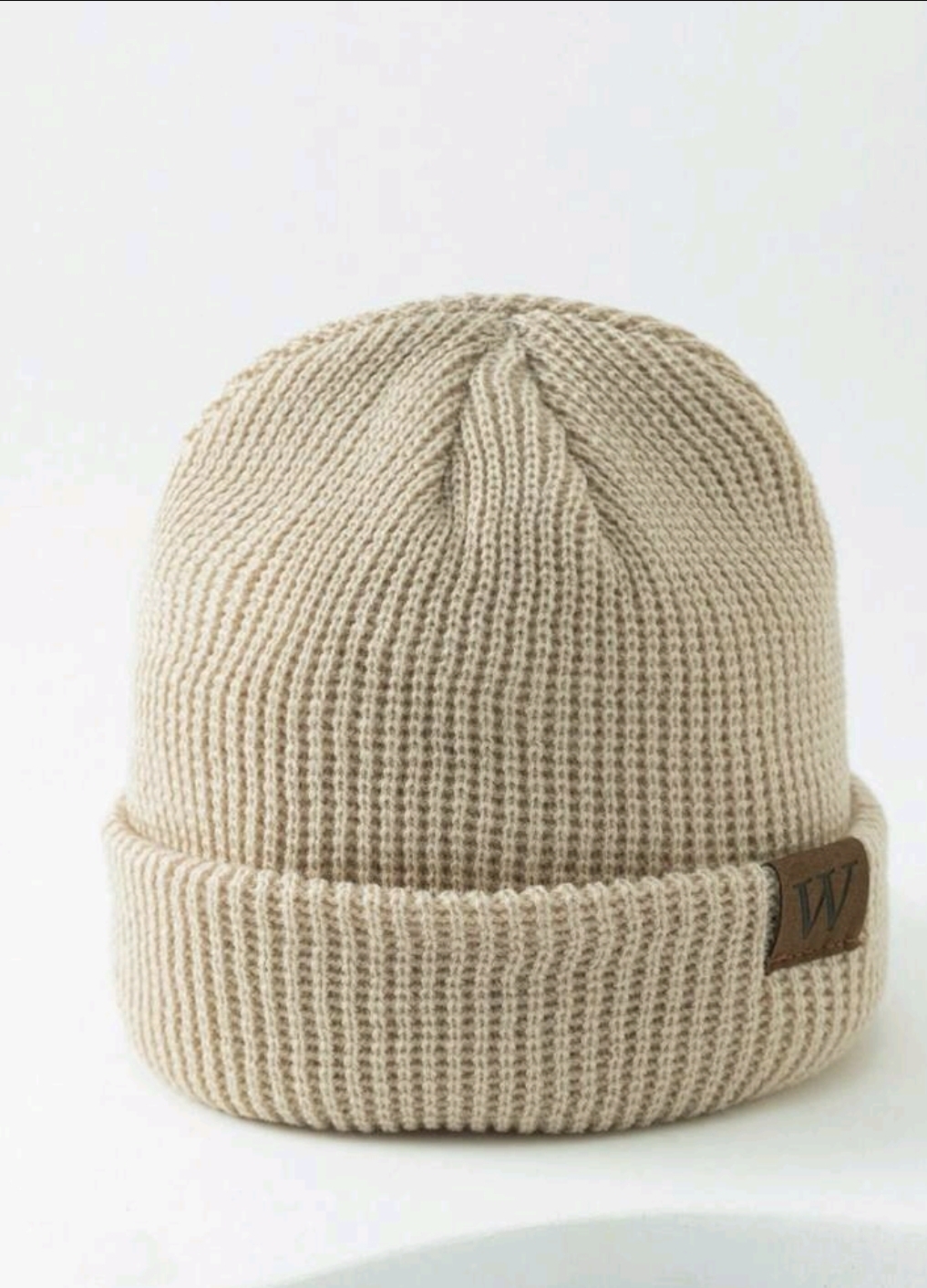 Men Casual Multi-Match Leather Label Knit Cap Winter
