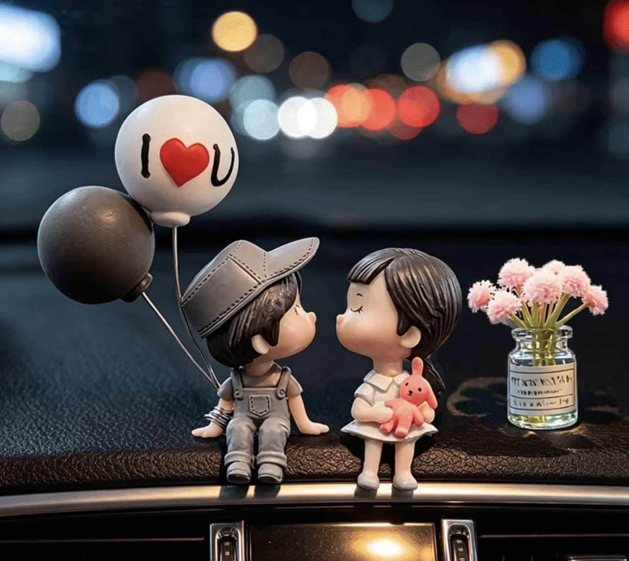 3pcs/Set Cute Cartoon Couple with Flowerpot Shape Car Ornaments